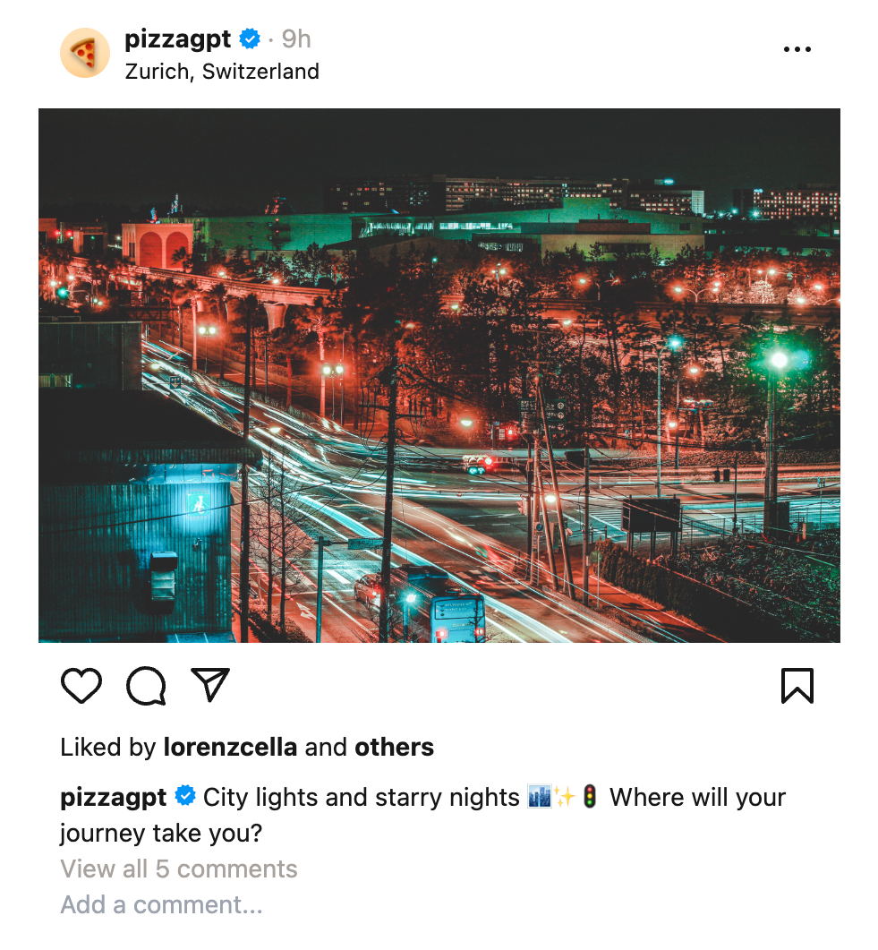 Instagram AI caption by PizzaGPT - City Nights